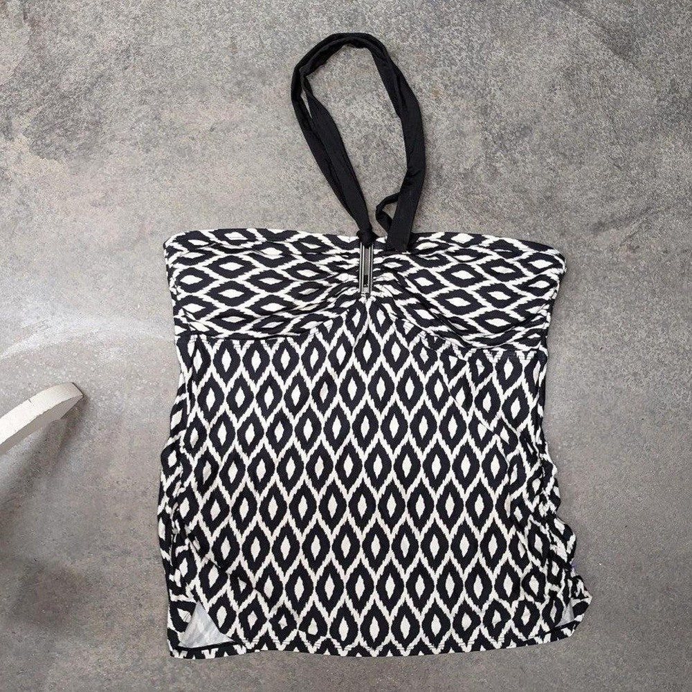 Resort Ikat Dana Buchman Black White Halter Tankini Swim Top Size 14